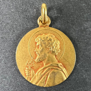 French Saint Peter 18K Yellow Gold Charm Pendant Medal