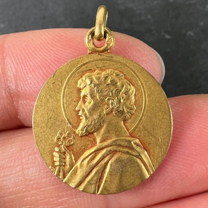 French Saint Peter 18K Yellow Gold Charm Pendant Medal