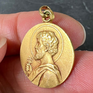 French Saint Peter 18K Yellow Gold Charm Pendant Medal