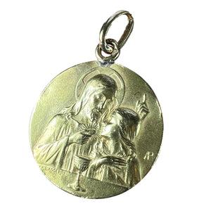 French Lasserre Jesus Christ Communion 18K Yellow Gold Medal Charm Pendant