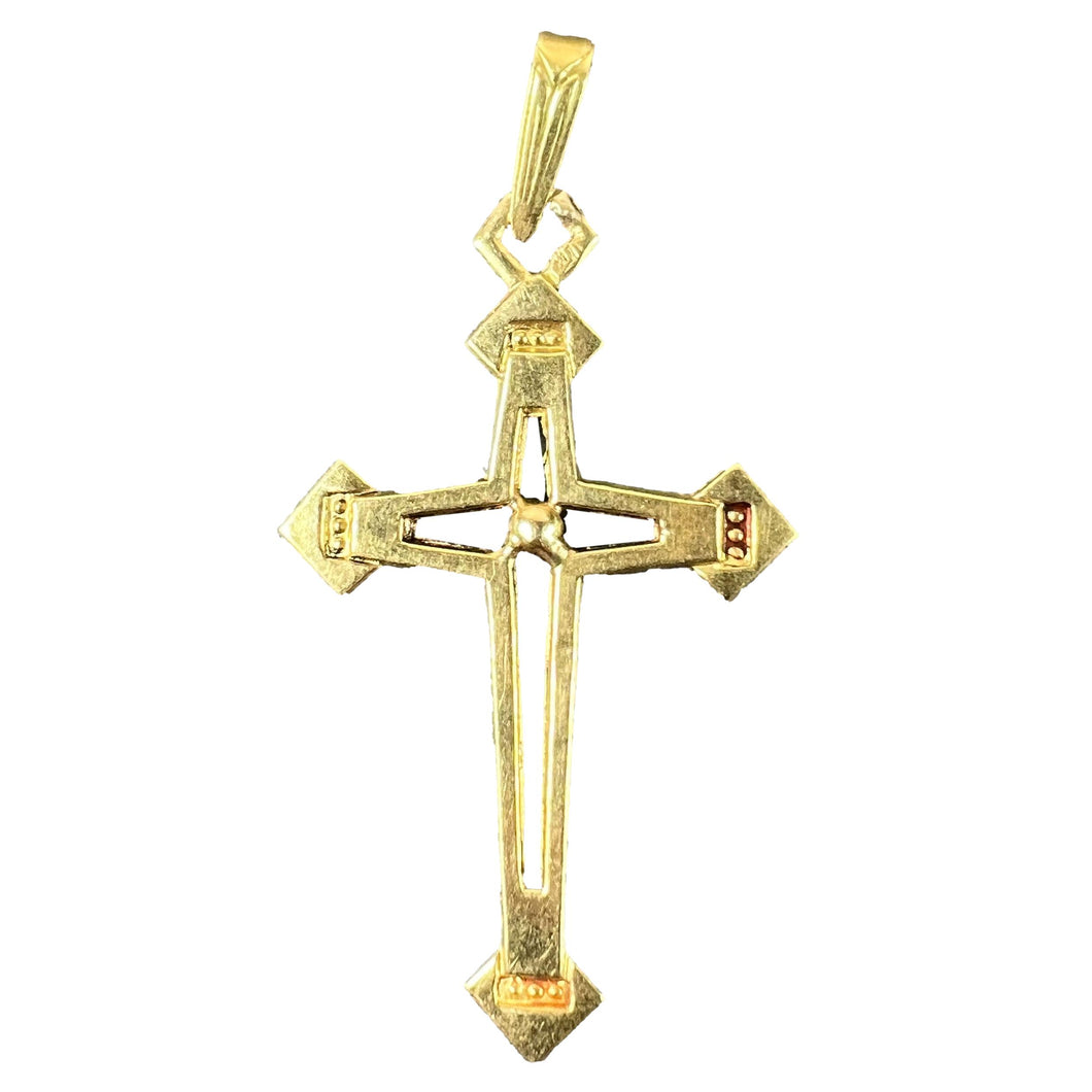 Vintage French 18K Yellow Gold Cross Pendant