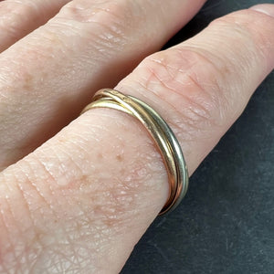 Vintage French 18K White Rose Yellow Gold Trinity Russian Wedding Ring