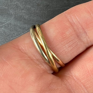 Vintage French 18K White Rose Yellow Gold Trinity Russian Wedding Ring