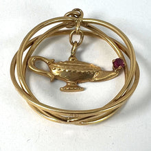 Load image into Gallery viewer, Vintage Large Genie Lamp  14K Yellow Gold Red Ruby Kinetic Charm Pendant
