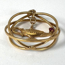 Load image into Gallery viewer, Vintage Large Genie Lamp  14K Yellow Gold Red Ruby Kinetic Charm Pendant
