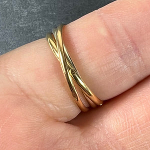 Vintage French 18K White Rose Yellow Gold Trinity Russian Wedding Ring