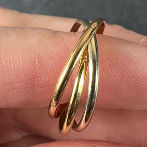 Vintage French 18K White Rose Yellow Gold Trinity Russian Wedding Ring