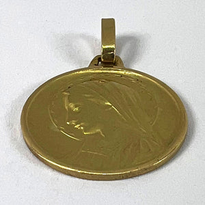 French Dropsy Virgin Mary 18K Yellow Gold Religious Medal Pendant