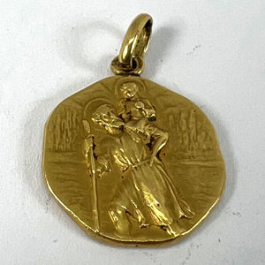 French Tricard Saint Christopher 18K Yellow Gold Charm Pendant Medal