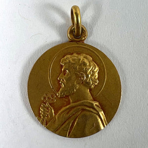 French Saint Peter 18K Yellow Gold Charm Pendant Medal