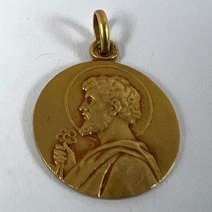 French Saint Peter 18K Yellow Gold Charm Pendant Medal