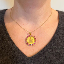 Load image into Gallery viewer, Vintage French Augis Plus Qu’Hier Heart Halo 18K Yellow Gold Love Medal Pendant

