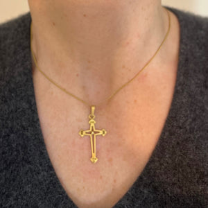 Vintage French 18K Yellow Gold Cross Pendant