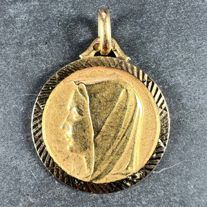 French 18K Yellow Gold Virgin Mary Charm Pendant Medal