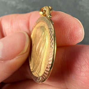 French 18K Yellow Gold Virgin Mary Charm Pendant Medal