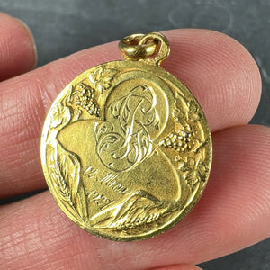 French 18K Yellow Gold Rasumny Wine and Wheat Harvest Charm Pendant