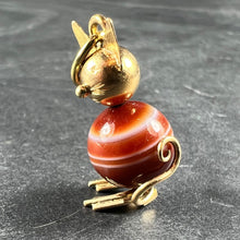 Load image into Gallery viewer, Vintage 18K Yellow Gold Banded Agate Bead Cat Charm Pendant
