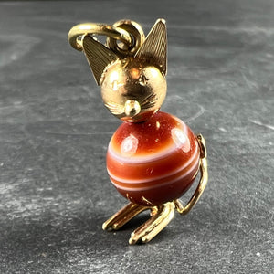 18K Yellow Gold Banded Agate Cat Charm Pendant