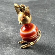 Load image into Gallery viewer, Vintage 18K Yellow Gold Banded Agate Bead Cat Charm Pendant
