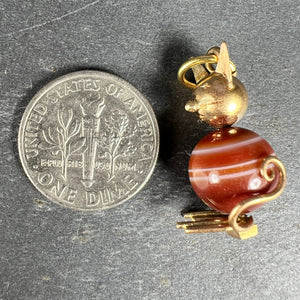 18K Yellow Gold Banded Agate Cat Charm Pendant