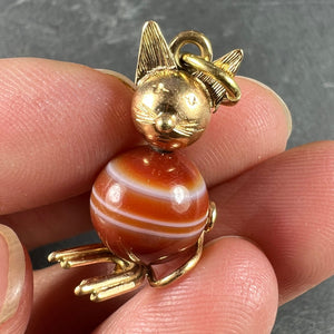 Vintage 18K Yellow Gold Banded Agate Bead Cat Charm Pendant