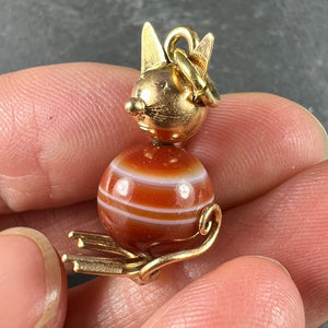 Vintage 18K Yellow Gold Banded Agate Bead Cat Charm Pendant
