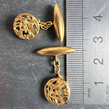 Load image into Gallery viewer, Art Nouveau French Mistletoe Leaves 18K Yellow Gold Cufflinks
