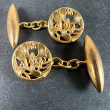 Load image into Gallery viewer, Art Nouveau French Mistletoe Leaves 18K Yellow Gold Cufflinks
