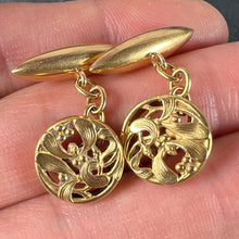 Load image into Gallery viewer, Art Nouveau French Mistletoe Leaves 18K Yellow Gold Cufflinks

