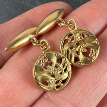 Load image into Gallery viewer, Art Nouveau French Mistletoe Leaves 18K Yellow Gold Cufflinks

