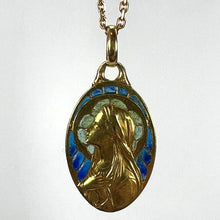 Load image into Gallery viewer, Antique French Virgin Mary Plique A Jour Enamel 18K Yellow Gold Pendant Medal
