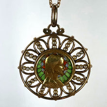 Load image into Gallery viewer, Antique French Virgin Mary 18K Yellow Gold Plique-a-Jour Enamel Pearl Pendant Medal

