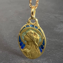 Load image into Gallery viewer, Antique French Virgin Mary Plique A Jour Enamel 18K Yellow Gold Pendant Medal
