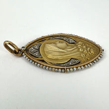 Load image into Gallery viewer, Antique Virgin Mary 18K Yellow Gold Pearl Diamond Medal Pendant
