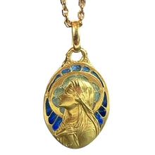 Load image into Gallery viewer, Antique French Virgin Mary Plique A Jour Enamel 18K Yellow Gold Pendant Medal
