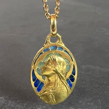 Load image into Gallery viewer, Antique French Virgin Mary Plique A Jour Enamel 18K Yellow Gold Pendant Medal
