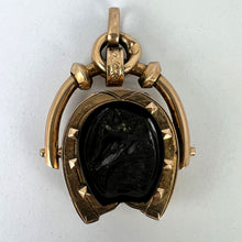Load image into Gallery viewer, Horseshoe Onyx Horse Cameo 18K Rose Gold Pendant Locket
