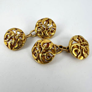 Art Nouveau French Mistletoe Leaves 18K Yellow Gold Cufflinks