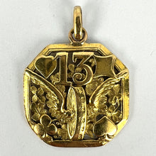 Load image into Gallery viewer, Good Luck 13 Hermes Wheel Cards Clover 18K Yellow Gold Lucky Charm Pendant
