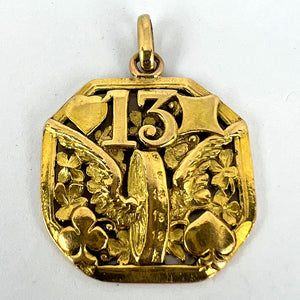 Good Luck 13 Hermes Wheel Cards Clover 18K Yellow Gold Lucky Charm Pendant