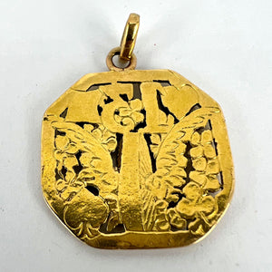 Good Luck 13 Hermes Wheel Cards Clover 18K Yellow Gold Lucky Charm Pendant