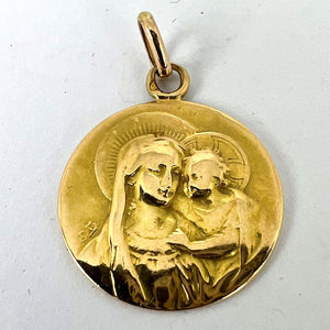 Antique French Madonna and Child 18K Yellow Gold Medal Pendant