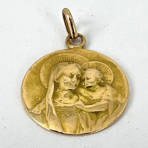 Antique French Madonna and Child 18K Yellow Gold Medal Pendant