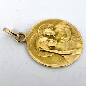 Antique French Madonna and Child 18K Yellow Gold Medal Pendant