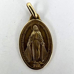French Augis 18K Yellow Gold Virgin Mary Miraculous Medal Charm Pendant