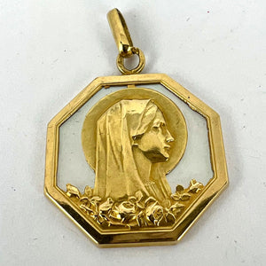 Virgin Mary Mother of Pearl 18K Yellow Gold Charm Pendant
