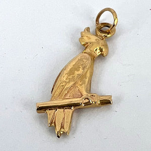 French 18K Yellow Gold Parrot Bird on Perch Charm Pendant