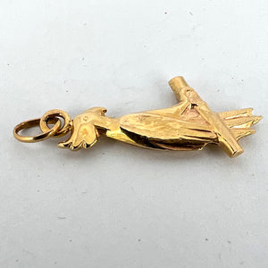 French 18K Yellow Gold Parrot Bird on Perch Charm Pendant