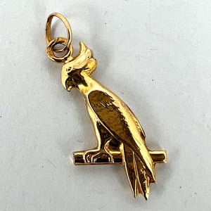 French 18K Yellow Gold Parrot Bird on Perch Charm Pendant