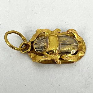 Egyptian Scarab 18K Yellow White Gold Charm Pendant